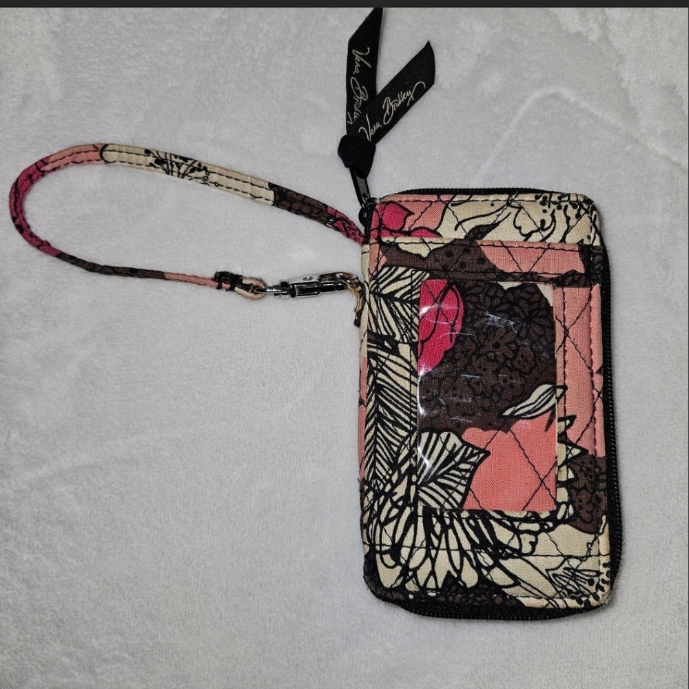 EUC Vera Bradley Retired Wristlet Purse Mocha Rouge Brown Pink & Cream